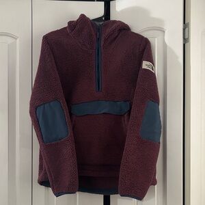 The North Face Maroon Fleece Hoodie with Navy Details